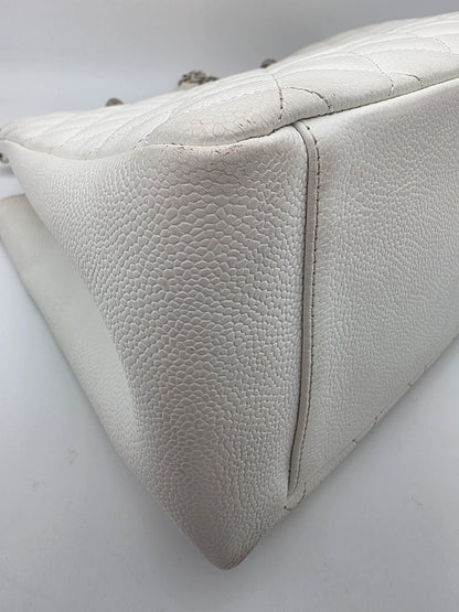 Chanel Grand Shopping Tote In White Quilted Caviar Leather