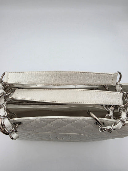 Chanel Grand Shopping Tote In White Quilted Caviar Leather