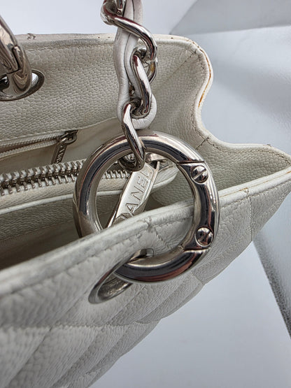 Chanel Grand Shopping Tote In White Quilted Caviar Leather
