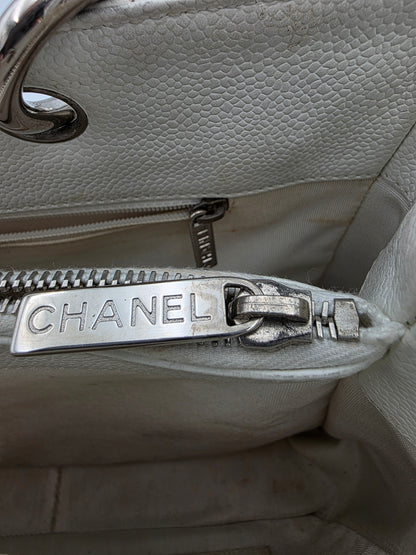 Chanel Grand Shopping Tote In White Quilted Caviar Leather
