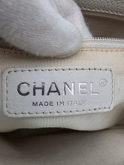 Chanel Grand Shopping Tote In White Quilted Caviar Leather