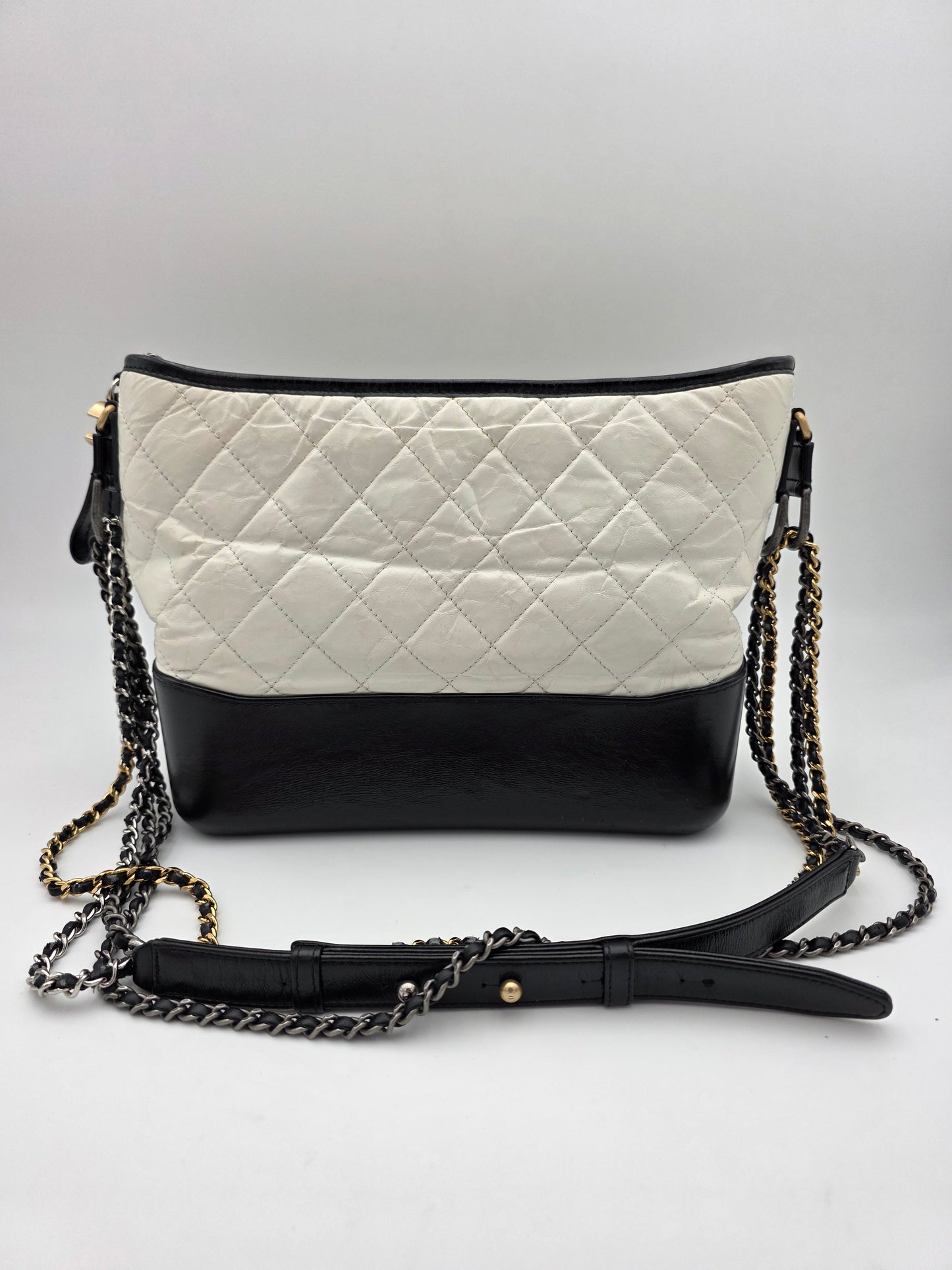 Chanel Gabrielle Medium Hobo Bag In White Quilted Aged Calfskin Leather