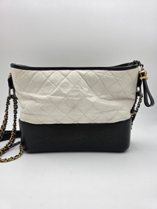 Chanel Gabrielle Medium Hobo Bag In White Quilted Aged Calfskin Leather