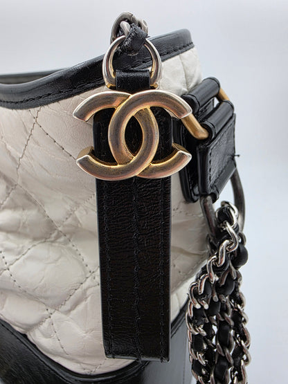 Chanel Gabrielle Medium Hobo Bag In White Quilted Aged Calfskin Leather