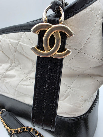 Chanel Gabrielle Medium Hobo Bag In White Quilted Aged Calfskin Leather