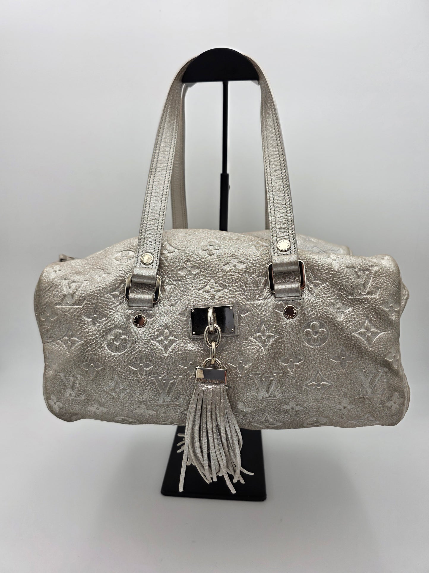Louis Vuitton Comète Bag In Silver Shimmer Monogram Embossed Calfskin Leather
