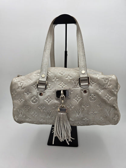 Louis Vuitton Comète Bag In Silver Shimmer Monogram Embossed Calfskin Leather