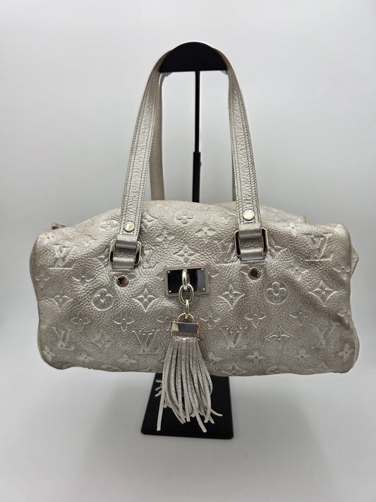 Louis Vuitton Comète Bag In Silver Shimmer Monogram Embossed Calfskin Leather