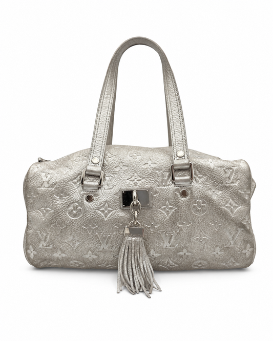Louis Vuitton Comète Bag In Silver Shimmer Monogram Embossed Calfskin Leather