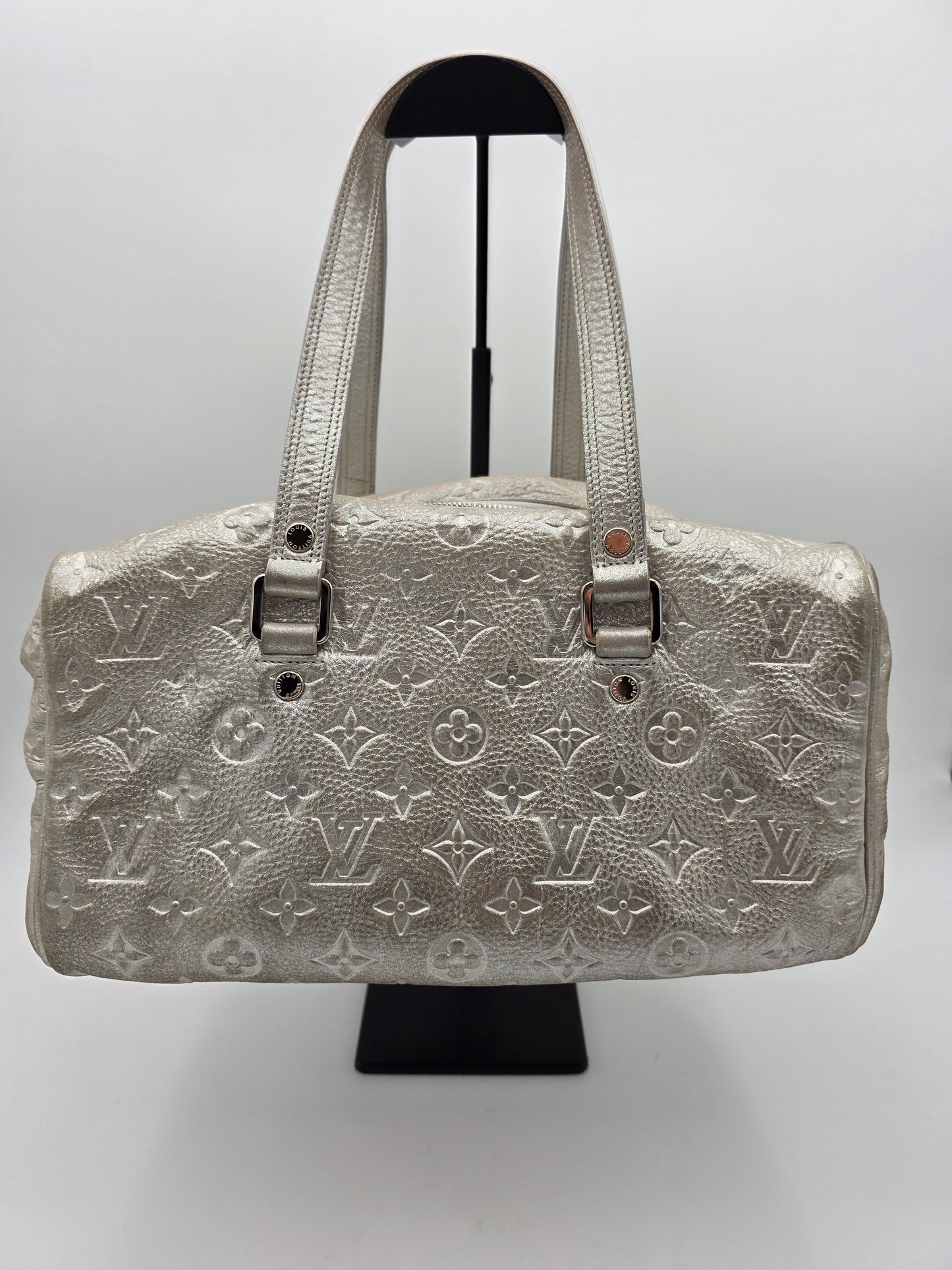 Louis Vuitton Comète Bag In Silver Shimmer Monogram Embossed Calfskin Leather