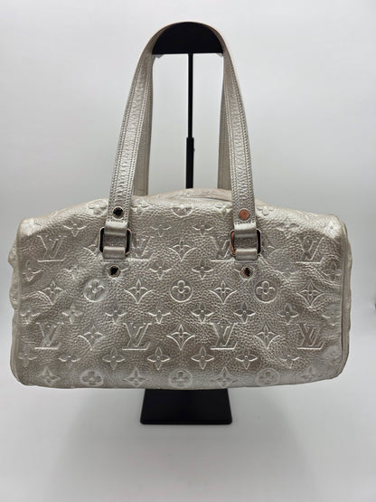 Louis Vuitton Comète Bag In Silver Shimmer Monogram Embossed Calfskin Leather