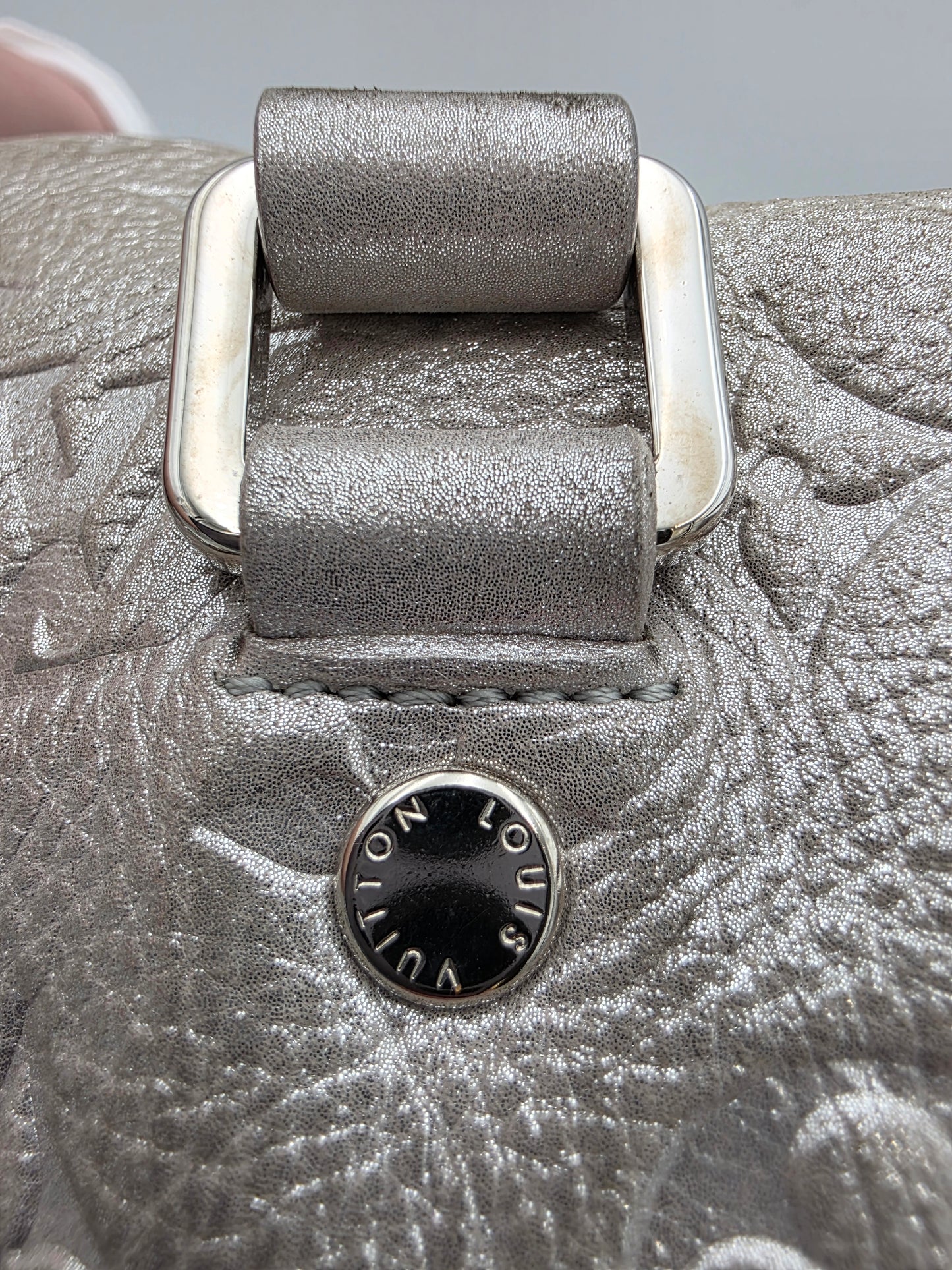 Louis Vuitton Comète Bag In Silver Shimmer Monogram Embossed Calfskin Leather