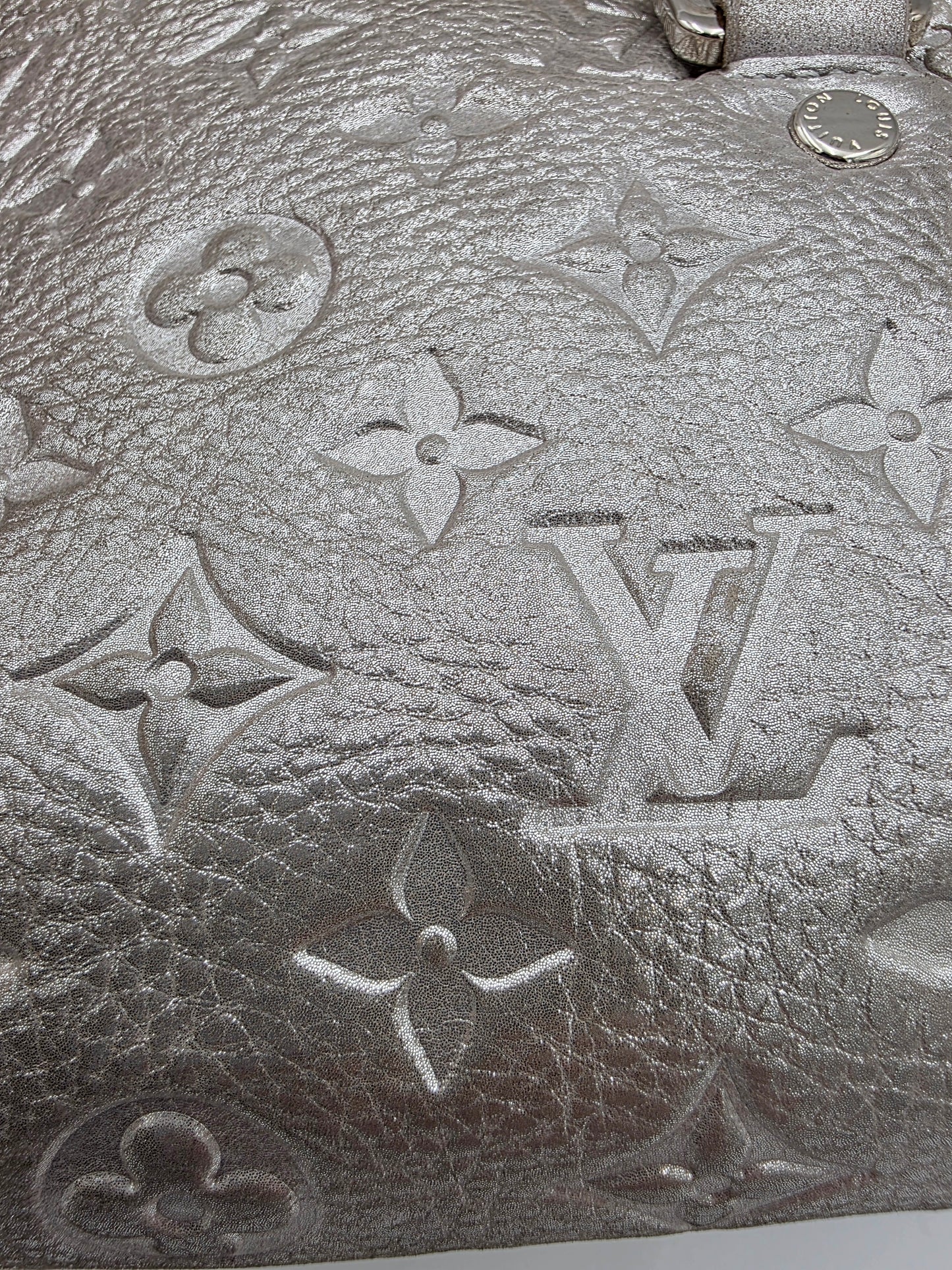 Louis Vuitton Comète Bag In Silver Shimmer Monogram Embossed Calfskin Leather