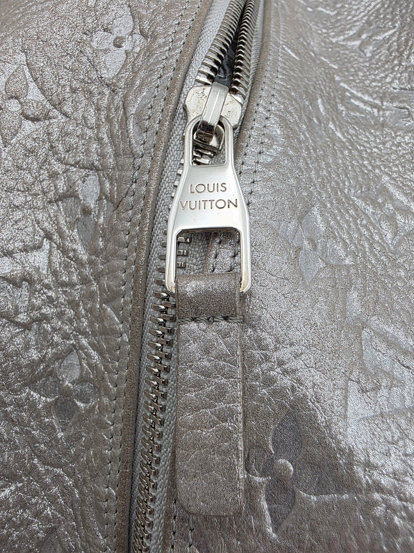 Louis Vuitton Comète Bag In Silver Shimmer Monogram Embossed Calfskin Leather