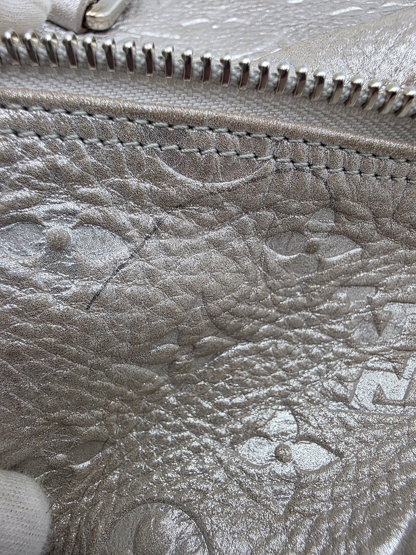 Louis Vuitton Comète Bag In Silver Shimmer Monogram Embossed Calfskin Leather