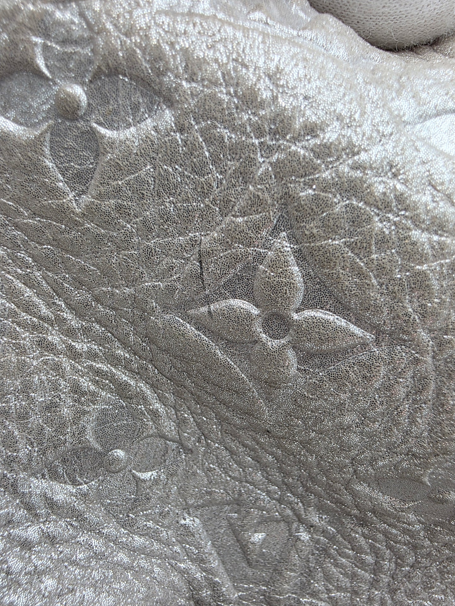 Louis Vuitton Comète Bag In Silver Shimmer Monogram Embossed Calfskin Leather