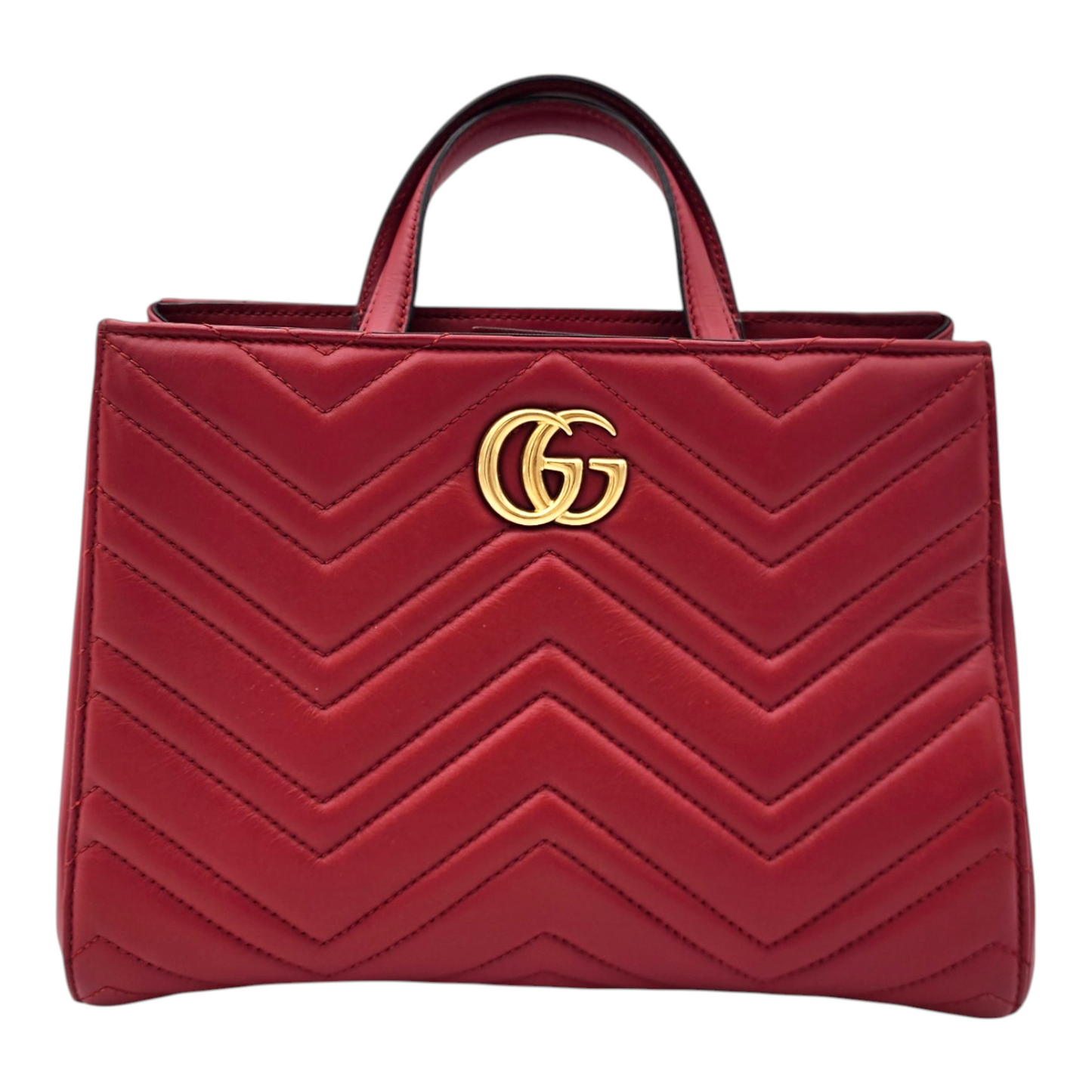 Gucci Calfskin Matelassé Small GG Marmont Tote Red GHW