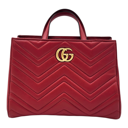 Gucci Calfskin Matelassé Small GG Marmont Tote Red GHW