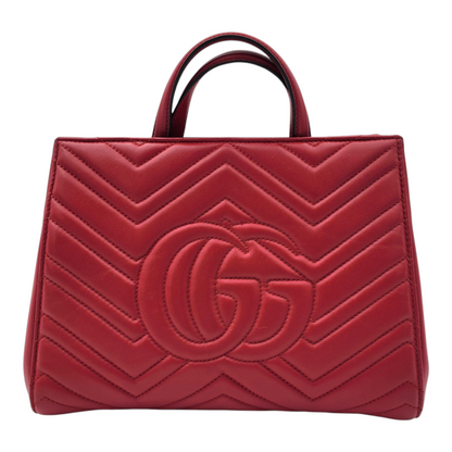 Gucci Calfskin Matelassé Small GG Marmont Tote Red GHW