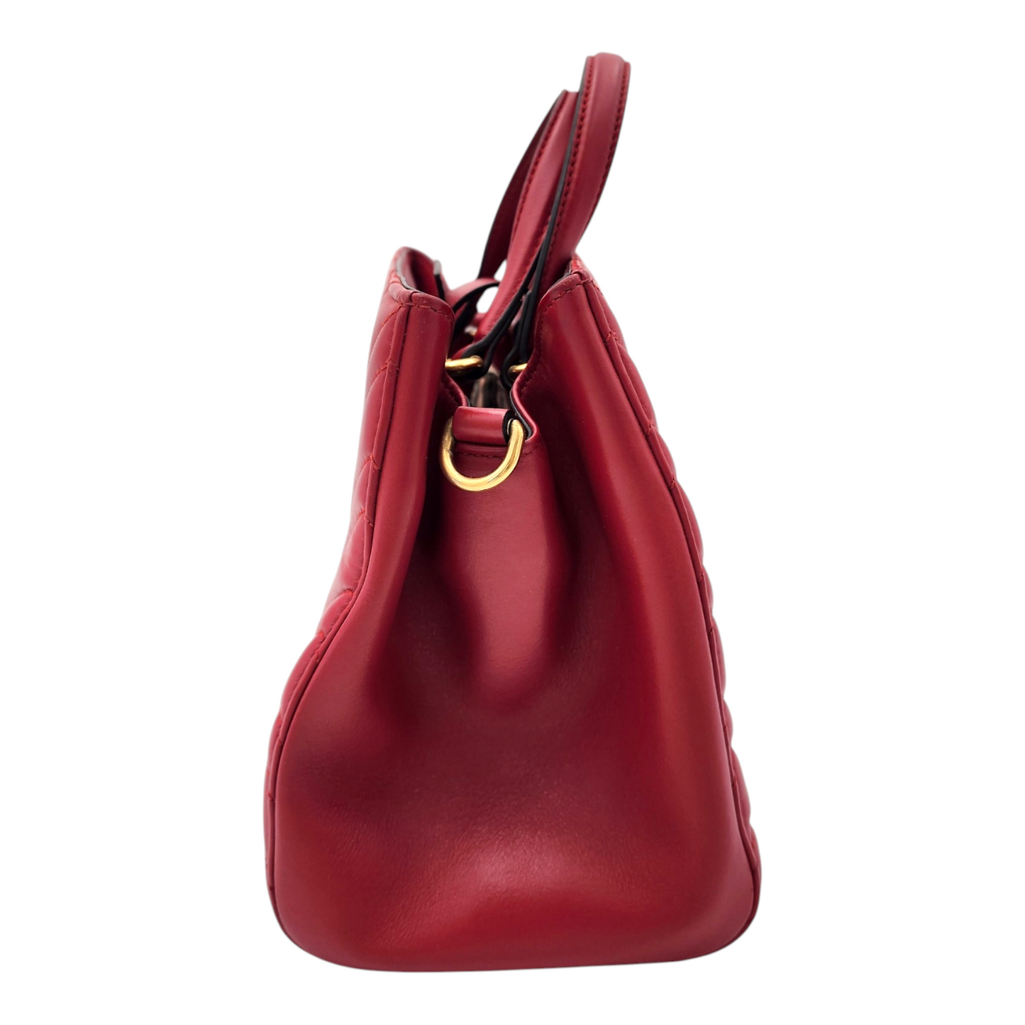 Gucci Calfskin Matelassé Small GG Marmont Tote Red GHW