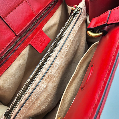 Gucci Calfskin Matelassé Small GG Marmont Tote Red GHW