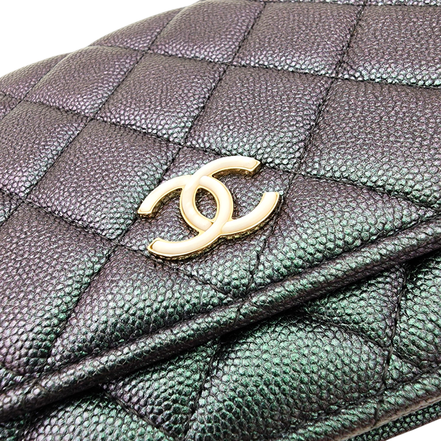 Chanel Iridescent Green Caviar Wallet on Chain WOC