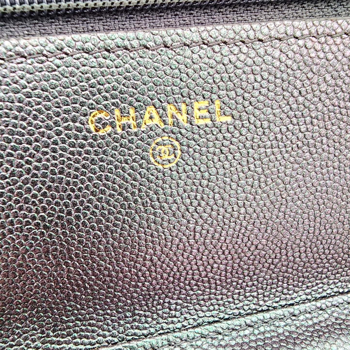 Chanel Iridescent Green Caviar Wallet on Chain WOC