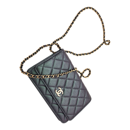 Chanel Iridescent Green Caviar Wallet on Chain WOC