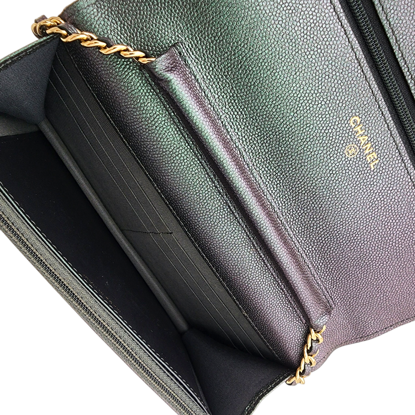 Chanel Iridescent Green Caviar Wallet on Chain WOC