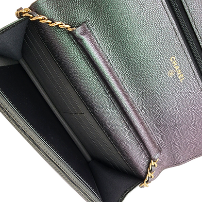 Chanel Iridescent Green Caviar Wallet on Chain WOC