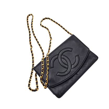 Chanel Vintage Series 3 WOC Leather Black Chain Link Shoulder Bag