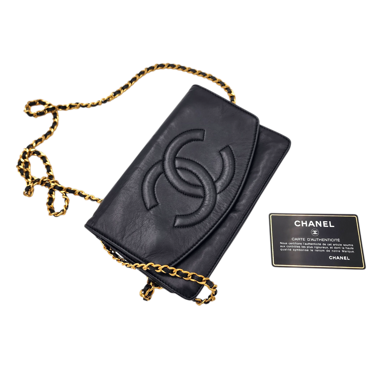 Chanel Vintage Series 3 WOC Leather Black Chain Link Shoulder Bag