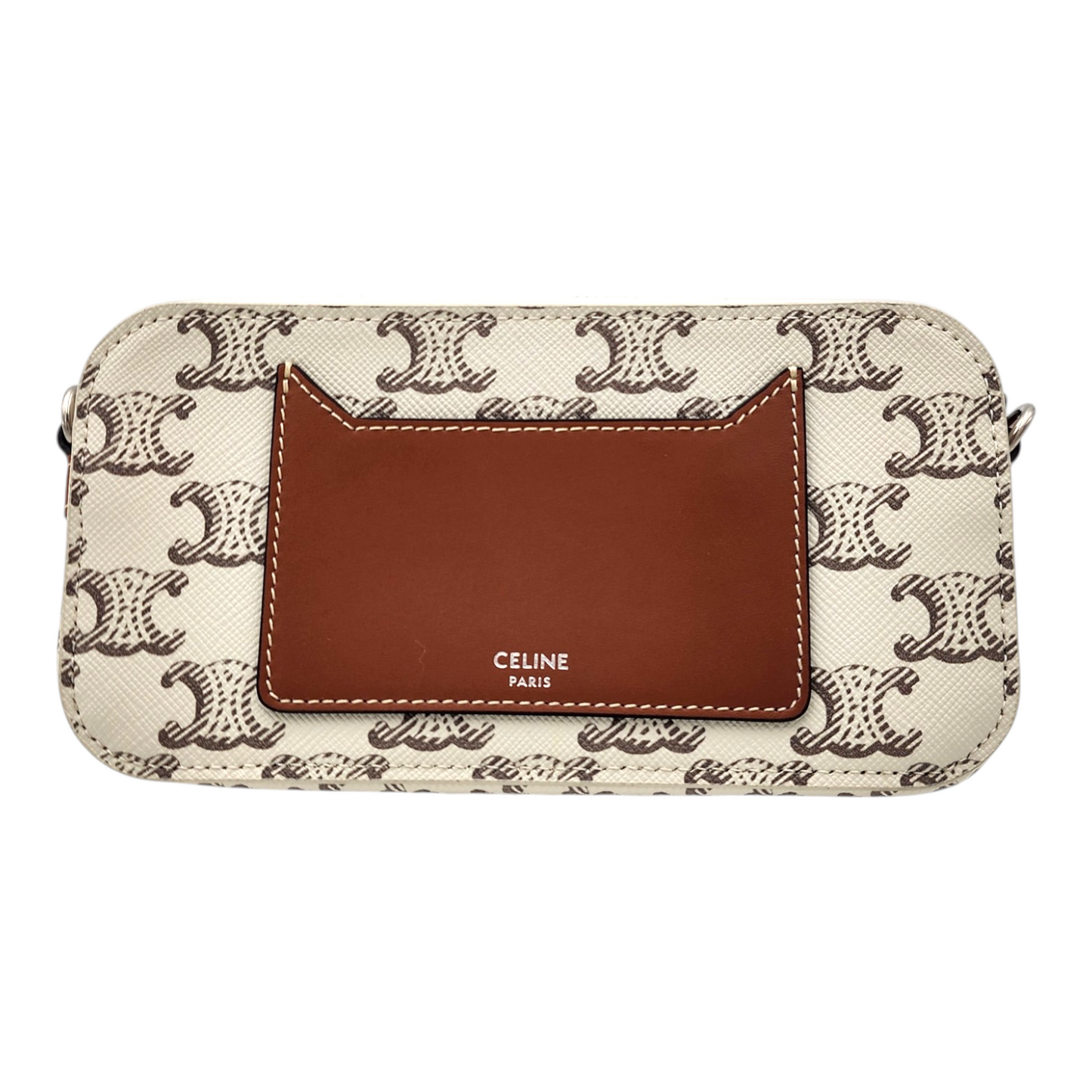 Celine Triomphe Canvas and Calfskin Horizontal Pouch White Tan