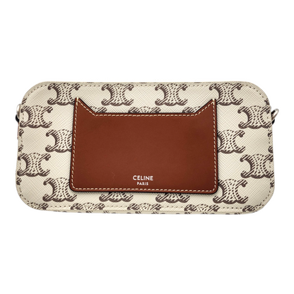 Celine Triomphe Canvas and Calfskin Horizontal Pouch White Tan