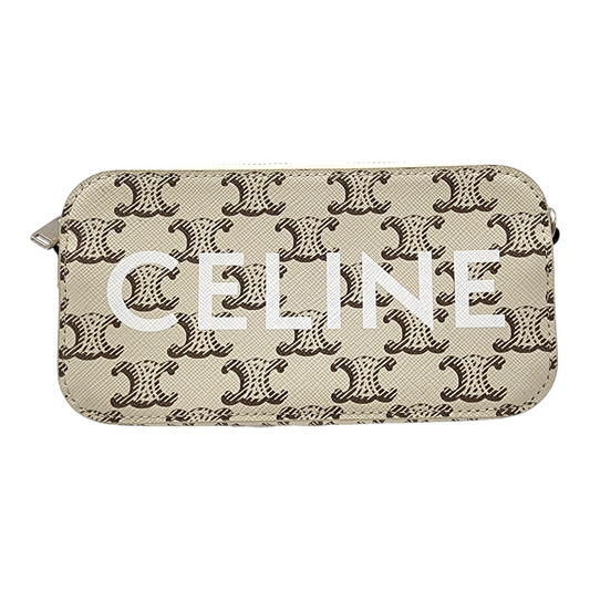 Celine Triomphe Canvas and Calfskin Horizontal Pouch White Tan