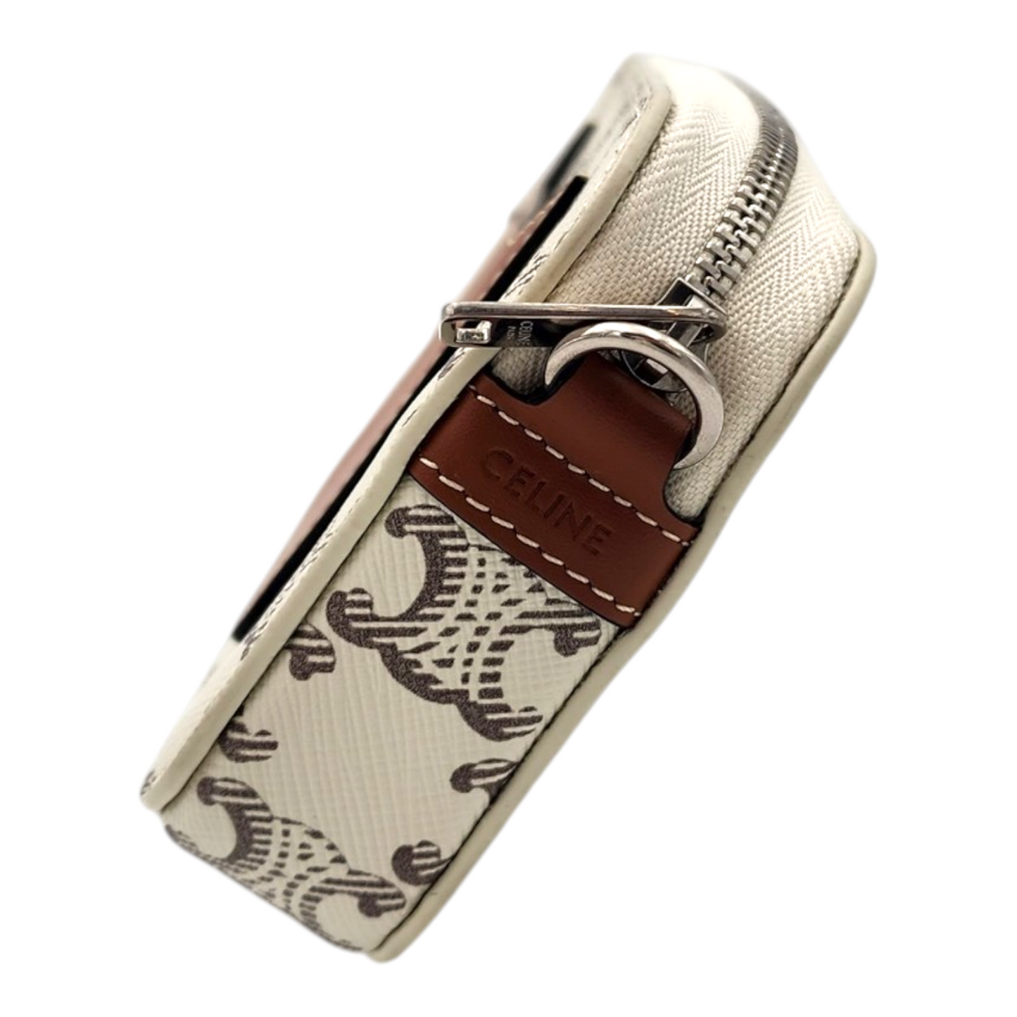 Celine Triomphe Canvas and Calfskin Horizontal Pouch White Tan