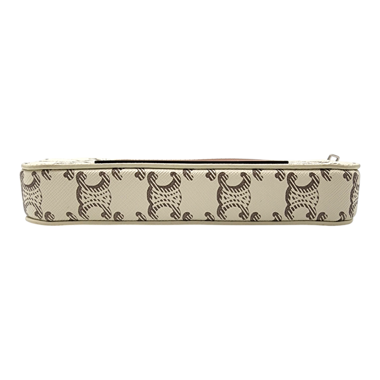 Celine Triomphe Canvas and Calfskin Horizontal Pouch White Tan