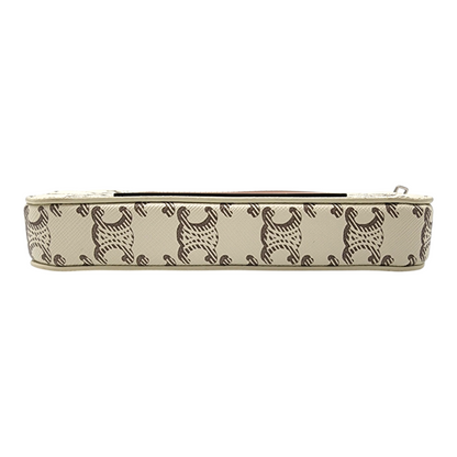 Celine Triomphe Canvas and Calfskin Horizontal Pouch White Tan