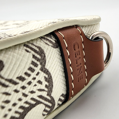 Celine Triomphe Canvas and Calfskin Horizontal Pouch White Tan
