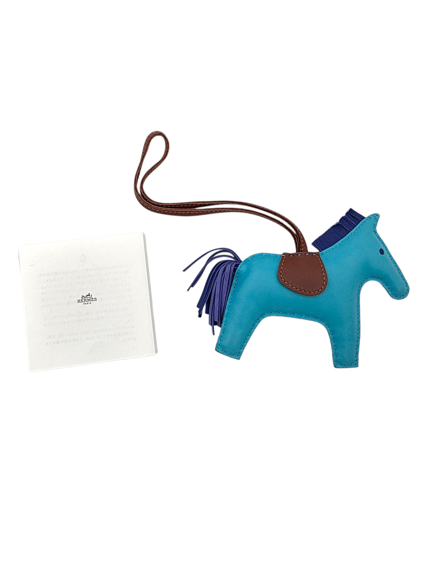 Hermès Milo Lambskin Grigri Rodeo Horse Bag Charm MM Bleu Azteque Fauve Bleu Électrique