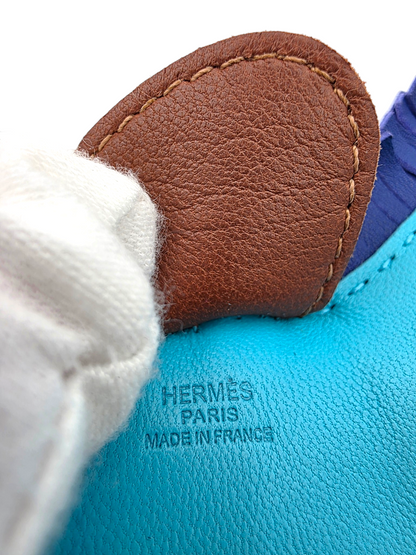 Hermès Milo Lambskin Grigri Rodeo Horse Bag Charm MM Bleu Azteque Fauve Bleu Électrique