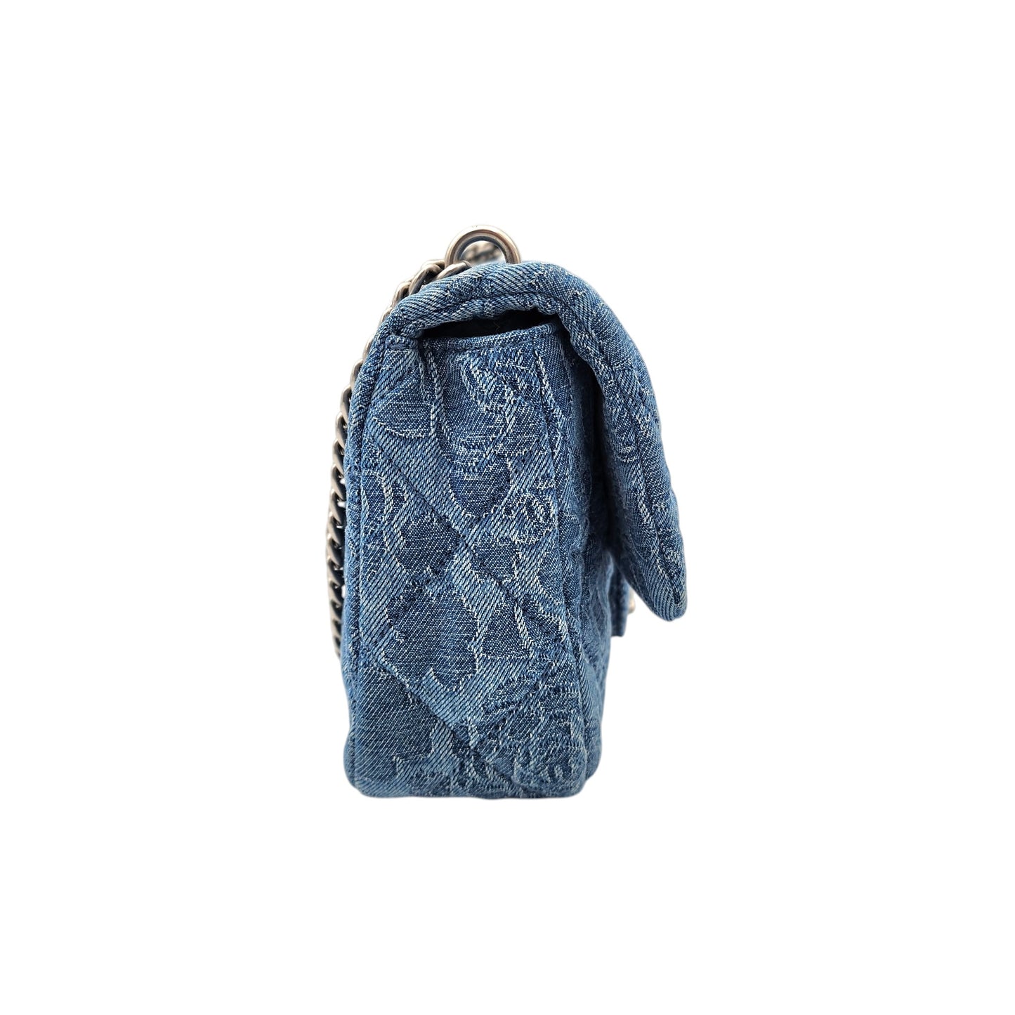 Chanel Denim Quilted Camellia Sweetheart Mini Flap Blue SHW