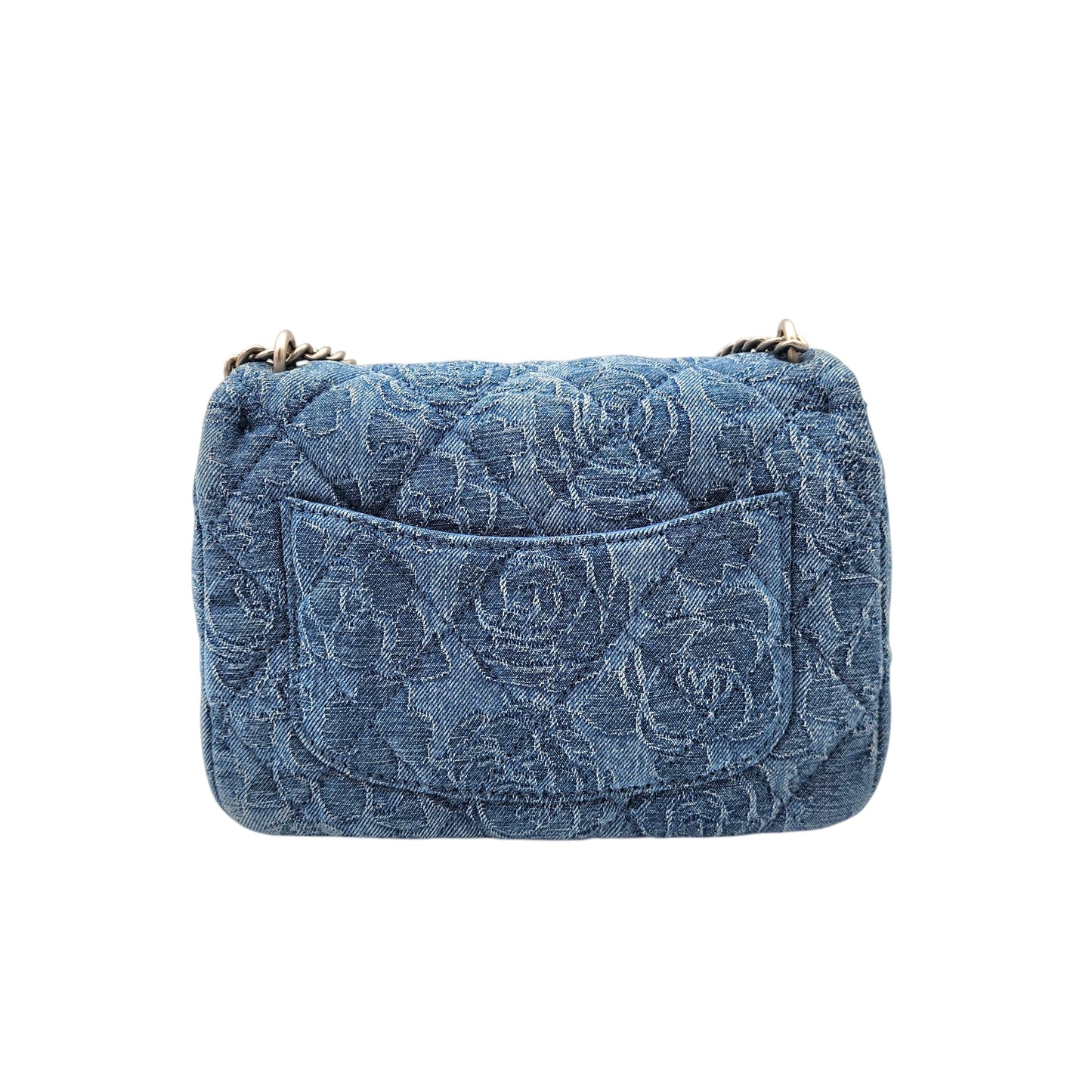 Chanel Denim Quilted Camellia Sweetheart Mini Flap Blue SHW