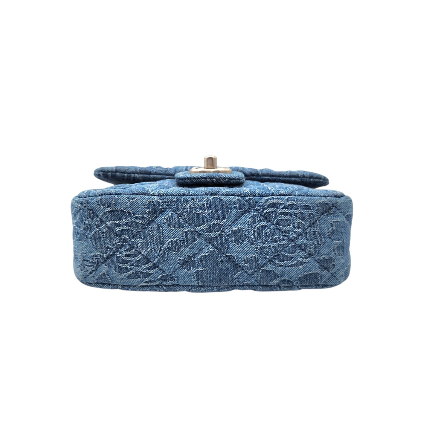 Chanel Denim Quilted Camellia Sweetheart Mini Flap Blue SHW