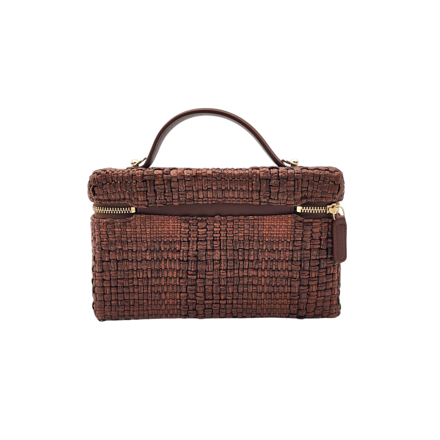Chanel Braided Raffia S/S26 Quilted Top Handle Slim Vanity Case with Chain Brown Light GHW