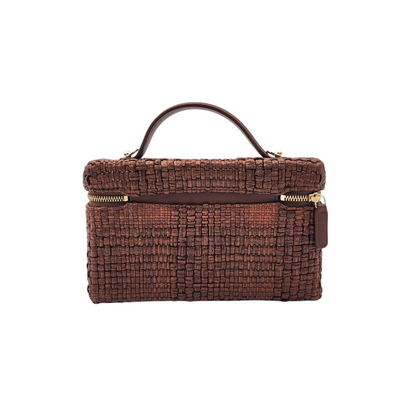 Chanel Braided Raffia S/S26 Quilted Top Handle Slim Vanity Case with Chain Brown Light GHW