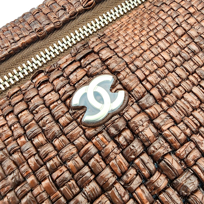 Chanel Braided Raffia S/S26 Quilted Top Handle Slim Vanity Case with Chain Brown Light GHW