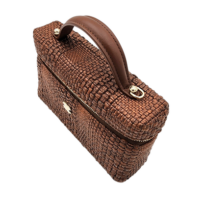 Chanel Braided Raffia S/S26 Quilted Top Handle Slim Vanity Case with Chain Brown Light GHW