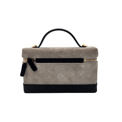 Chanel Suede Calfskin Quilted Top Handle Slim Vanity Case with Chain Grey Black GHW