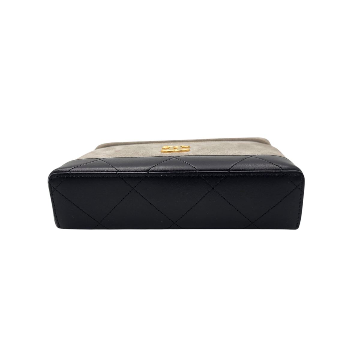 Chanel Suede Calfskin Quilted Top Handle Slim Vanity Case with Chain Grey Black GHW